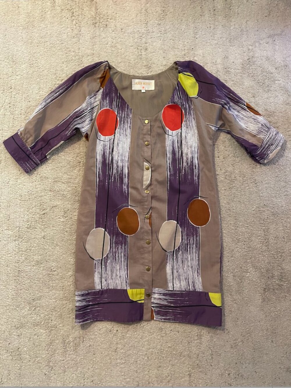 Anthropologie Lauren Moffatt Cotton Silk Geometric Print Snap Front Dress EUC - Picture 4 of 15